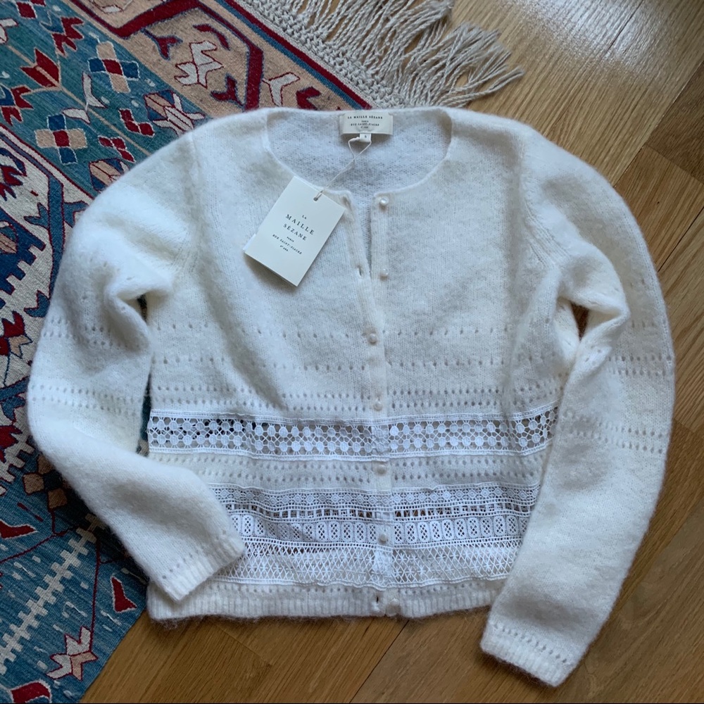 Sézane Holly Mohair Sweater in Cream/White, NWT